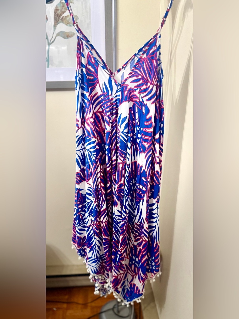 Tropical Print Spaghetti Strap Sundress in Blue & Pink